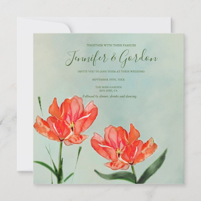 Invitation Carton d'invitation de mariage Tulipes Rouges (Devant)