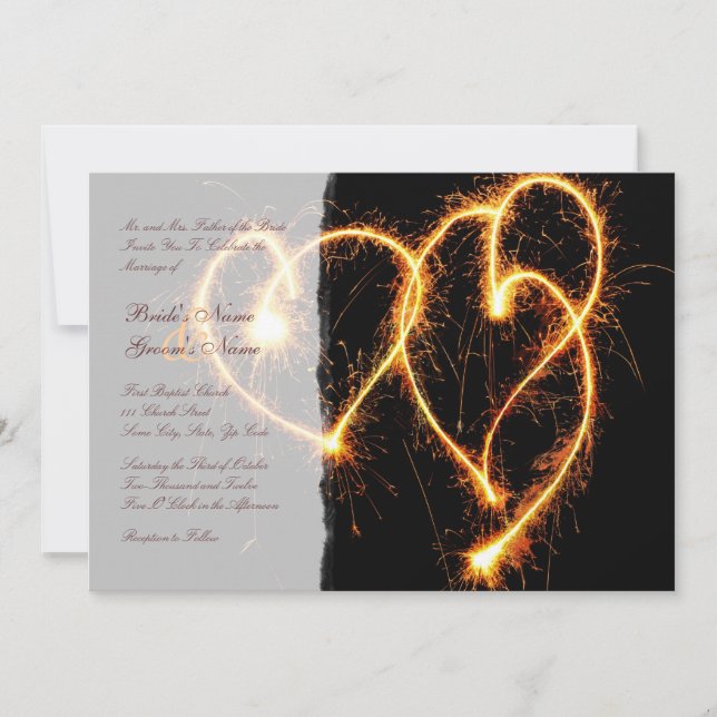 Invitation Carton d'invitation de mariage Two Hearts Sparkler (Devant)