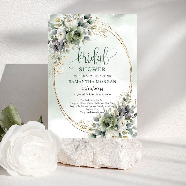 Invitation Carton d'invitation de mariage vert aquarelle blan (Watercolor Green White Bridal Shower Invitation)