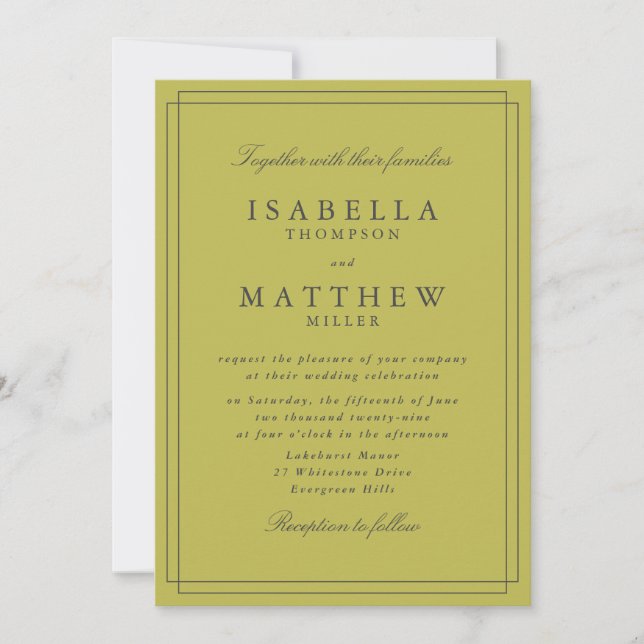 Invitation Carton d'invitation de mariage vert citron moderne (Devant)