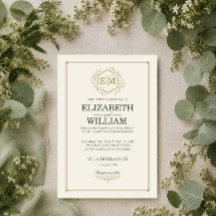 Carton d'invitation de mariage vert forêt et or Ol