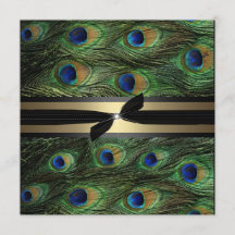 Carton d'invitation de mariage vert paon et or