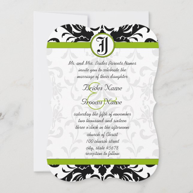 Invitation Carton d'invitation de mariage vert pomme et damas (Devant)