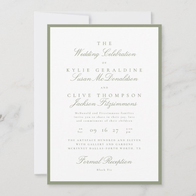 Invitation Carton d'invitation de mariage vert sauge formel (Devant)