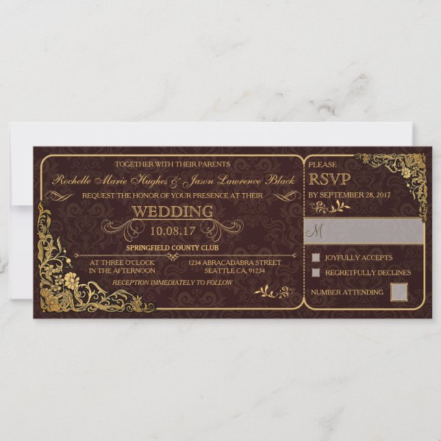 Invitation Carton d'invitation de mariage victorien avec RSVP (Devant)