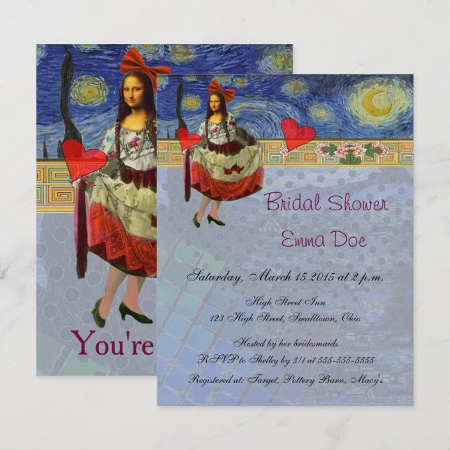 Invitation Carton d'invitation de mariage vintage Mona Lisa (Devant / Derrière)