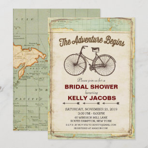 Invitation Carton d'invitation de mariage Vintage Vélo Voyage