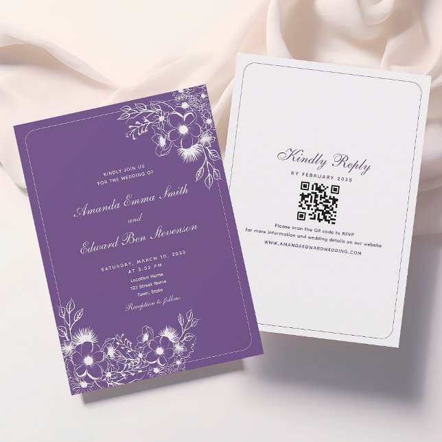 Invitation Carton d'invitation de mariage violet classique av (Créateur téléchargé)