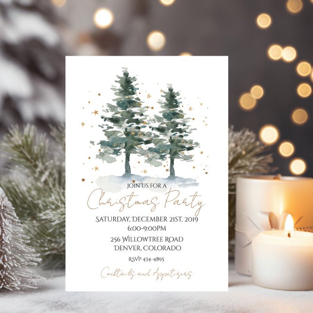 Invitation Carton d'invitation de Noël à l'aquarelle pinède d (Créateur téléchargé)