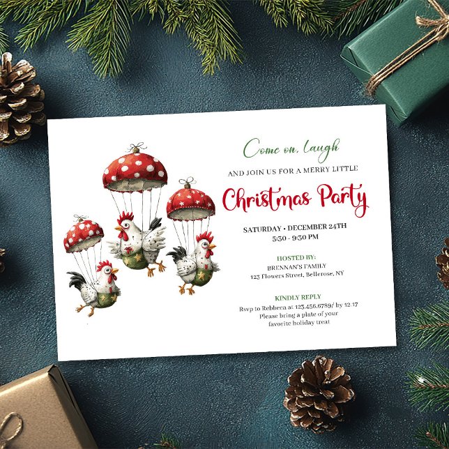 Invitation Carton d'invitation de Noël éditable à la mode Qui (Quirky Chickens Editable Modern Christmas Invite)
