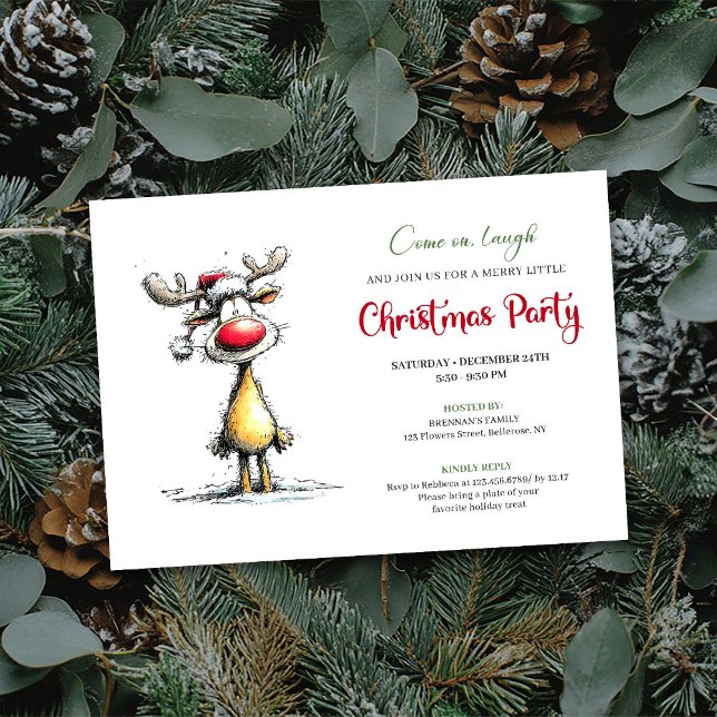 Invitation Carton d'invitation de Noël éditable Reindeer Fant (Whimsical Reindeer Editable Christmas Invitation)