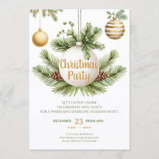 Invitation Carton d'invitation de Noël élégant à la verdure e