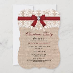 Invitation Carton d'invitation de Noël en dentelle rouge et t