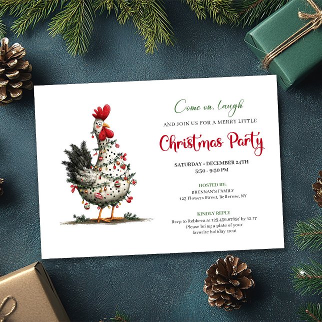 Invitation Carton d'invitation de Noël festif au poulet à l'a (Funny Watercolor Chickens Festive Christmas Invite)