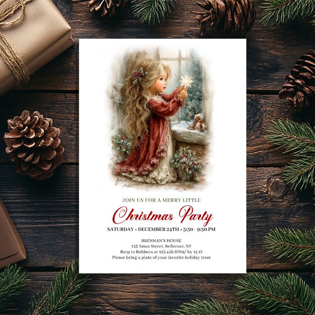 Invitation Carton d'invitation de Noël Fille mignonne Concept (Christmas Invitation Cute Girl Winter Scene Design)