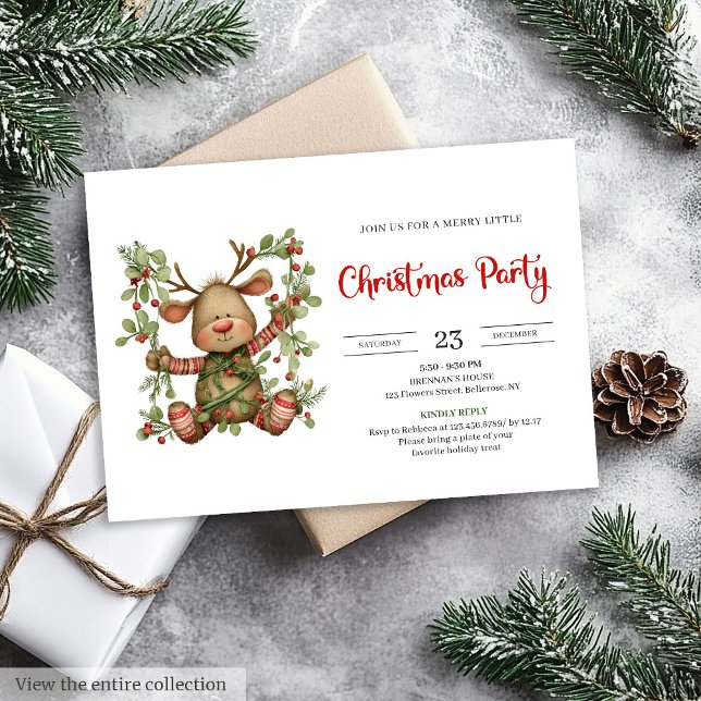Invitation Carton d'invitation de Noël moderne et chic avec d (Quirky Reindeer modern chic Christmas invitation)