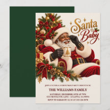 Carton d'invitation de Noël pour bébé Santa afro-a