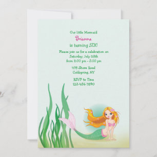 Invitation Carton d'invitation de petite sirène mignonne