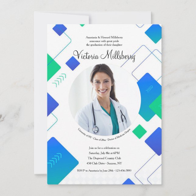 Invitation Carton d'invitation de photo de diplômé branché (Devant)