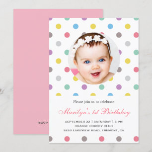 Invitation Carton d'invitation de premier anniversaire à pois