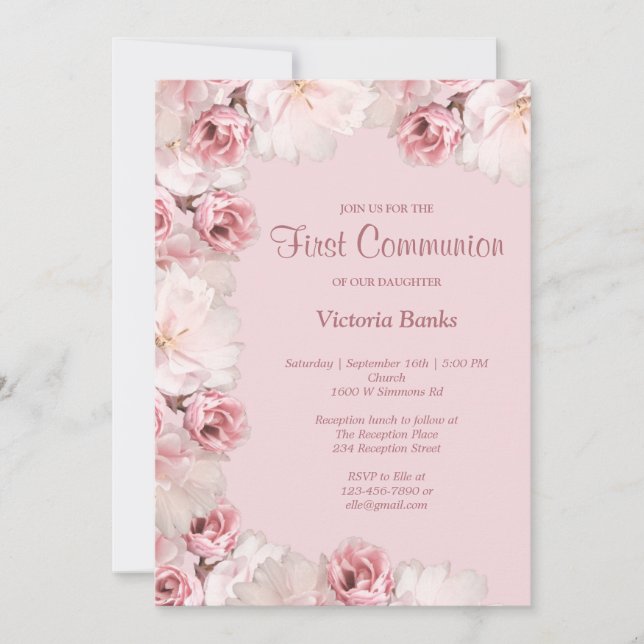 Invitation Carton d'invitation de première communion florale  (Devant)