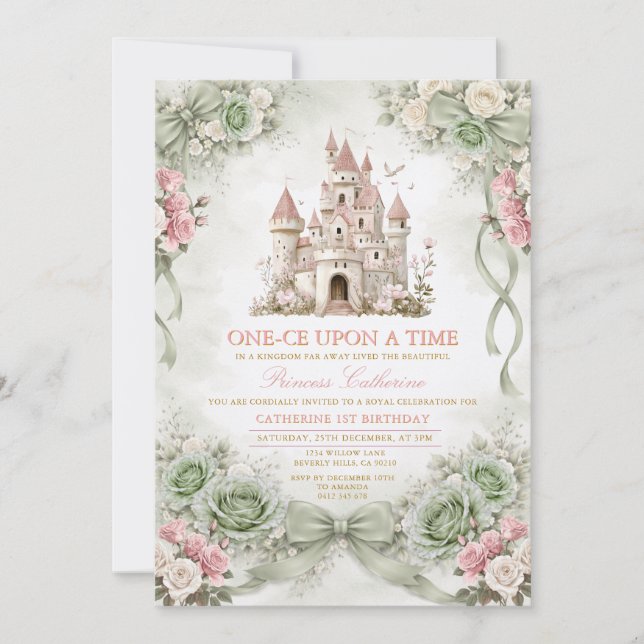 Invitation Carton d'invitation de princesse vert sauge de con (Devant)