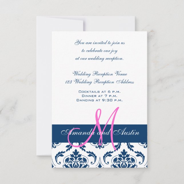 Invitation Carton d'invitation de réception de mariage en Dam (Devant)