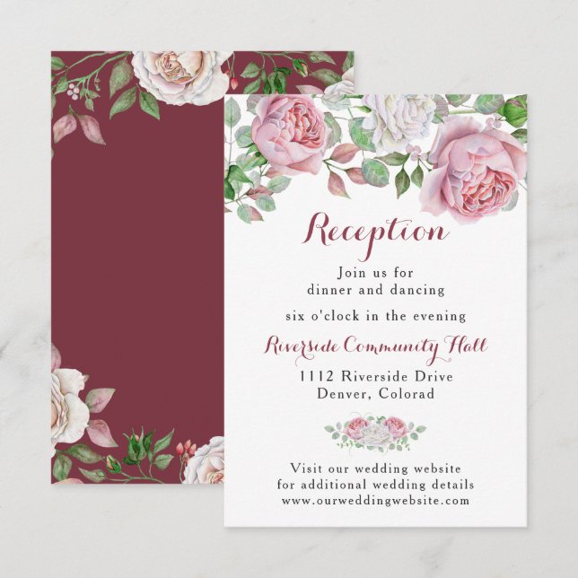 Invitation Carton d'invitation de réception de mariage floral (Devant / Derrière)