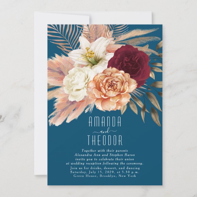 Invitation Carton d'invitation de réception de mariage floral (Devant)