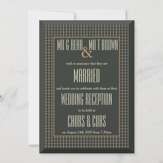 Invitation Carton d'invitation de réception de mariage gay ou (Devant)