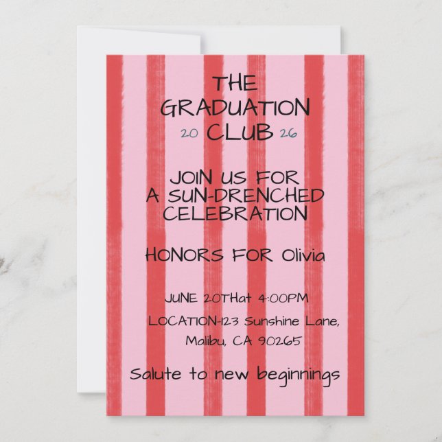 Invitation Carton d'invitation de remise de diplôme à rayures (Devant)