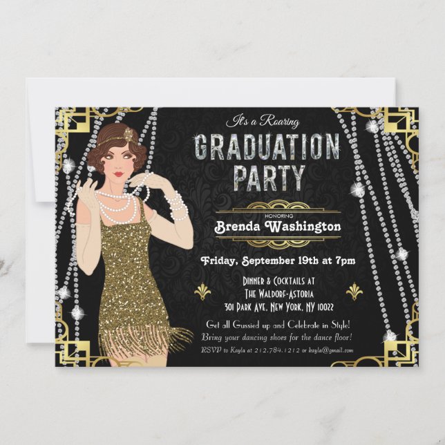 Invitation Carton d'invitation de remise de diplôme de fille  (Devant)