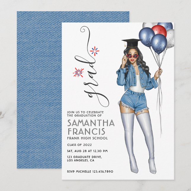 Invitation Carton d'invitation de remise de diplôme pour fill (Devant / Derrière)