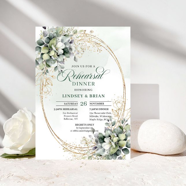 Invitation Carton d'invitation de répétition de mariage au fe (Dusty Green Foliage Rehearsal Dinner Invite)