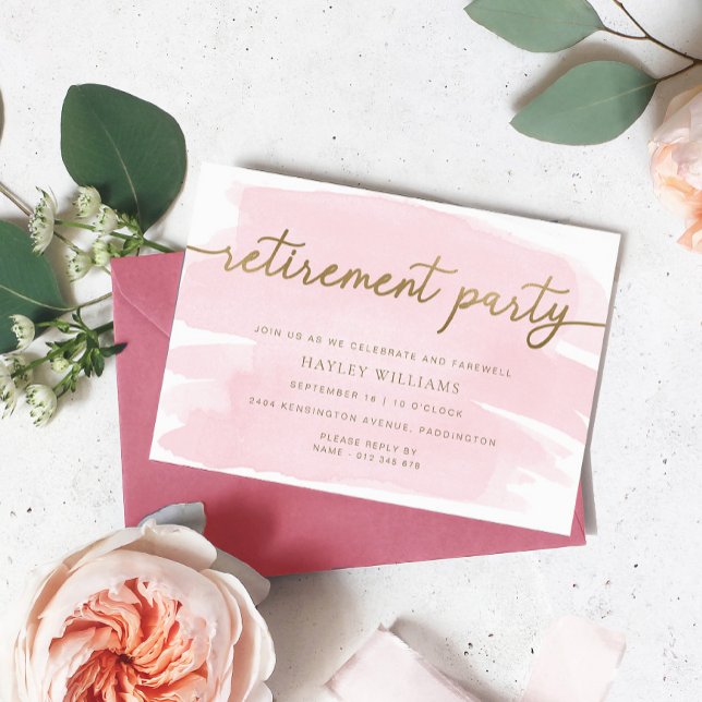 Invitation Carton d'invitation de retraite à l'aquarelle rose (Créateur téléchargé)