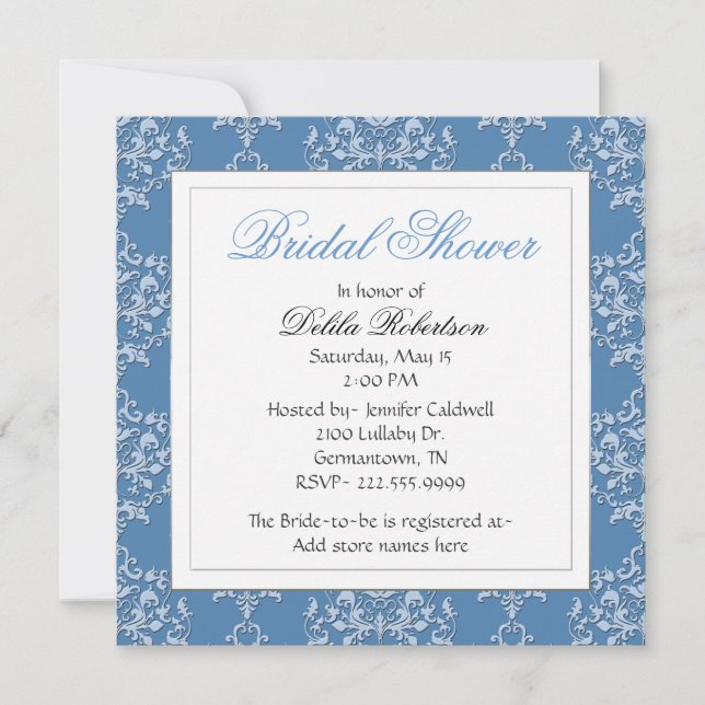 Invitation Carton d'invitation de shower de mariage bleu chic (Devant)
