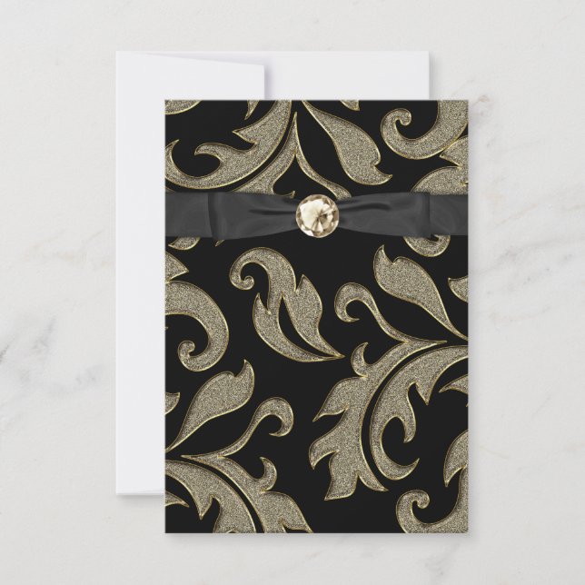 Invitation Carton d'invitation de soirée en damas noir et or  (Devant)