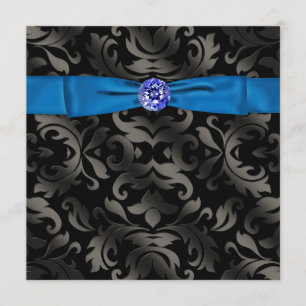 Invitation Carton d'invitation de soirée en noir et bleu roya