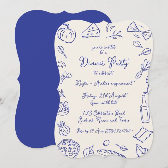 Invitation Carton d'invitation dessiné à la main pour dîner e (Devant / Derrière)