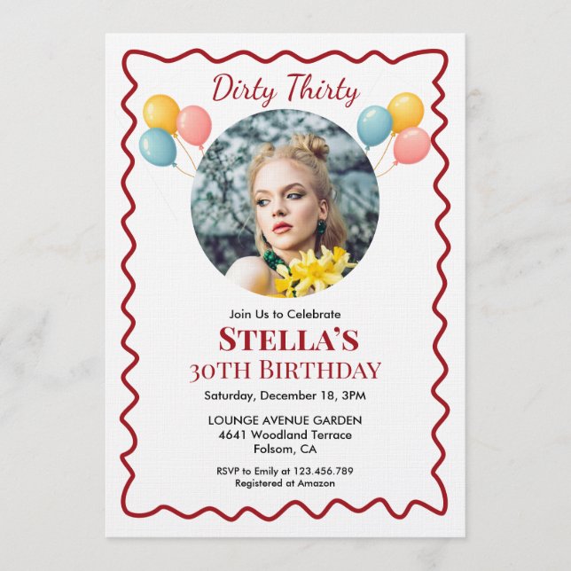 Invitation Carton d'invitation Dirty Thirty pour 30e annivers (Devant)