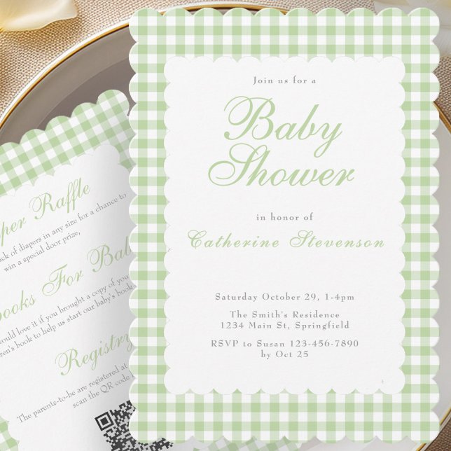Invitation Carton d'invitation double face vert pour Baby Sho (Créateur téléchargé)