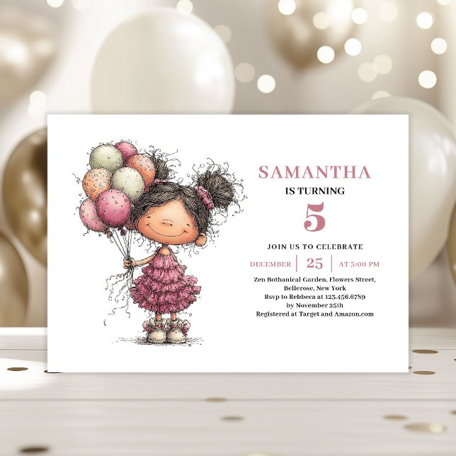 Invitation Carton d'invitation drôle et original pour les 5 a (Quirky Funny Kids 5th Birthday Invite Pink)