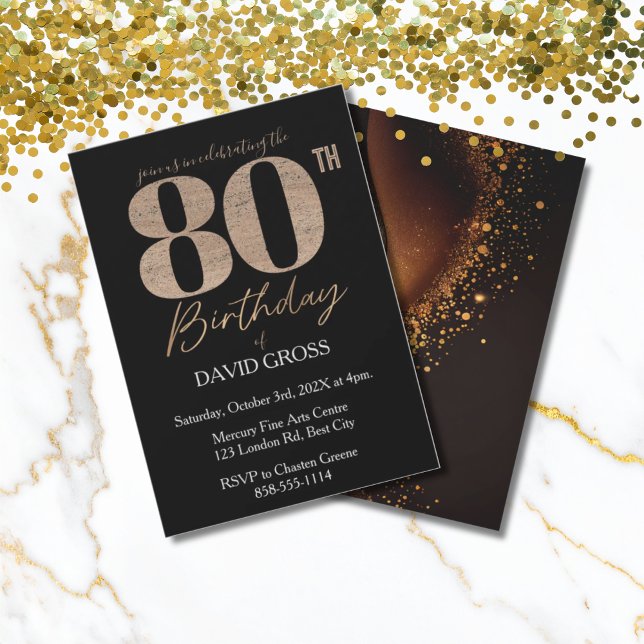 Invitation Carton d'invitation élégant 80e anniversaire Noir  (Créateur téléchargé)