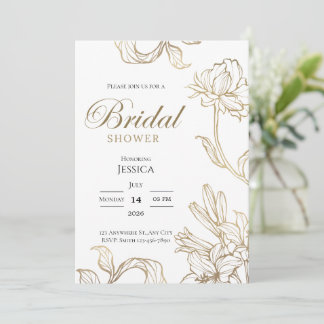 Invitation Carton d'invitation élégant à fleurs en or blanc p