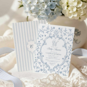 Invitation Carton d'invitation élégant à motif bleu pour baby