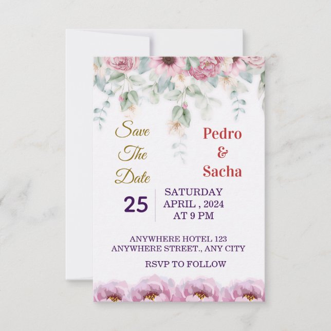 Invitation Carton d'invitation élégant à motif floral de pivo (Devant)
