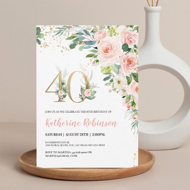 Invitation Carton d'invitation élégant avec fleurs pour ses 4 (Créateur téléchargé)