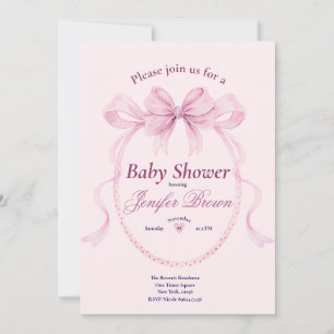 Invitation Carton d'invitation élégant avec un nœud rose pour
