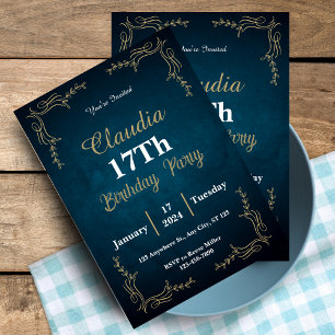 Invitation Carton d'invitation élégant bleu marine et blanc p