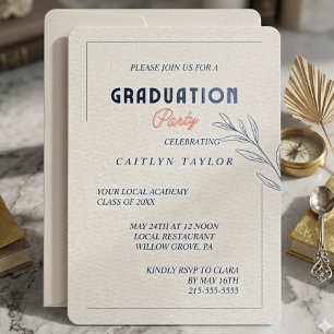 Invitation Carton d'invitation élégant bleu marine et corail 